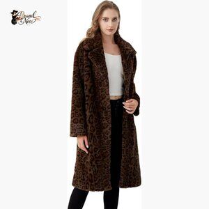 Reversible Faux Fur Trench Coat with Belt, Long Sleeve Wrap Overcoat